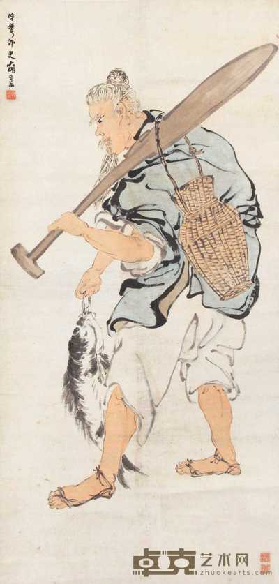 胡荣 渔夫 扇面 122×60cm